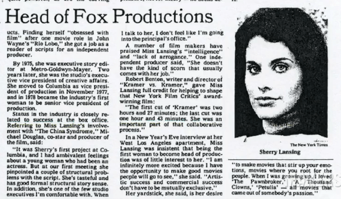 Sherry Lansing, Head of Fox Productions, 1980